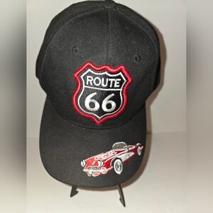 Route 66 Cap Hat Adult Embroidered Car & Patch Logo Adjustable StrapBack Black